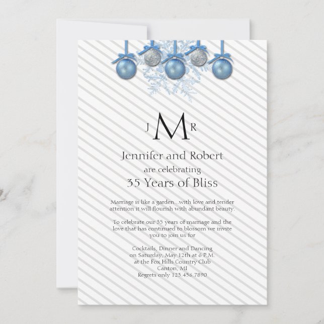 Blue Silver Glitzer Ornaments Hochzeitstag Einladung (Vorderseite)