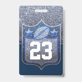 Blue & Silver Glitzer School Football Team Sports Ausweis