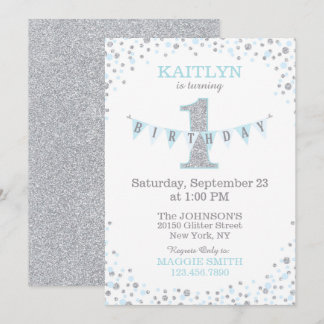 Blue Silver Glitzer Sparkle Einladung zum Geburtst