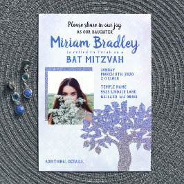 Blue & Silver Glitzer Tree Bat Mitzvah Einladung