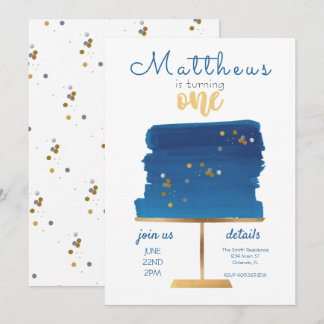Blue, Silver & Gold Einladung zum ersten Geburtsta