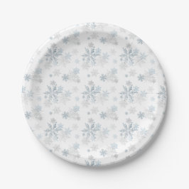 Blue Silver Grau Winter Wonderland Snowflake Pappteller