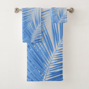 Blue Silver Gray Palm Blätter Traum 1 Badhandtuch Set