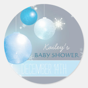 Blue Silver Gray Winter Baby Boy Dusche Runder Aufkleber