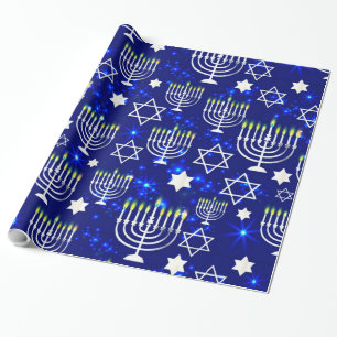 Blue & Silver Hanukkah Menorah Geschenkpapier