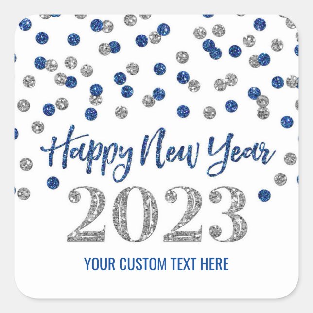 Blue Silver Happy New Year 2023 Square Sticker (Vorderseite)