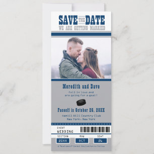Blue Silver Hockey Ticket Hochzeit Sichern Sie das Save The Date