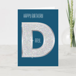 Blue Silver Letter D Karte