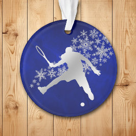 Blue Silver Male Tennis Player Ornament