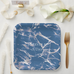 Blue Silver Marble Wedding Pappteller