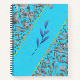 Blue Silver Minimalistisch Floral Art Notizbuch