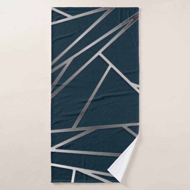Blue Silver Modern Geometric Badehandtuch (Badehandtuch)