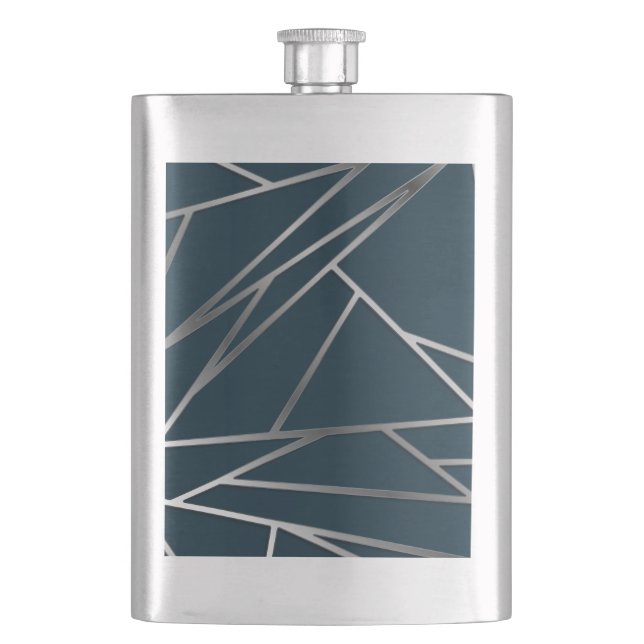 Blue Silver Modern Geometric Flachmann (Vorderseite)