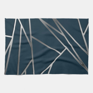 Blue Silver Modern Geometric Geschirrtuch