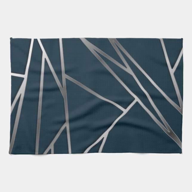 Blue Silver Modern Geometric Geschirrtuch (Horizontal)