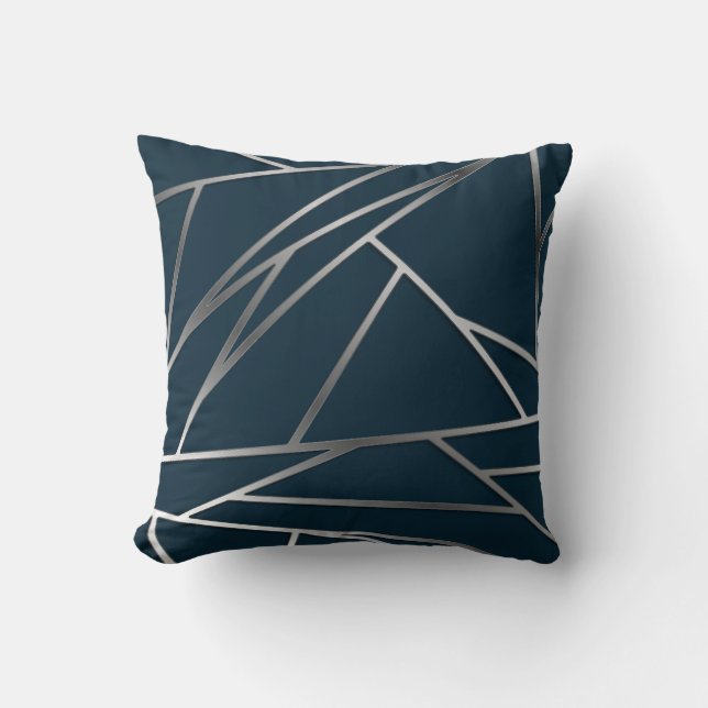 Blue Silver Modern Geometric Kissen (Vorderseite)