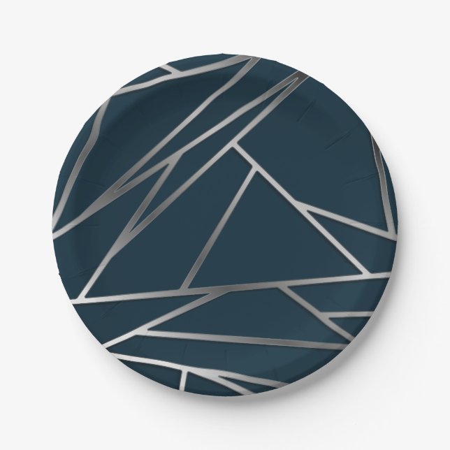 Blue Silver Modern Geometric Pappteller (Vorderseite)