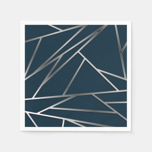 Blue Silver Modern Geometric Serviette (Vorderseite)