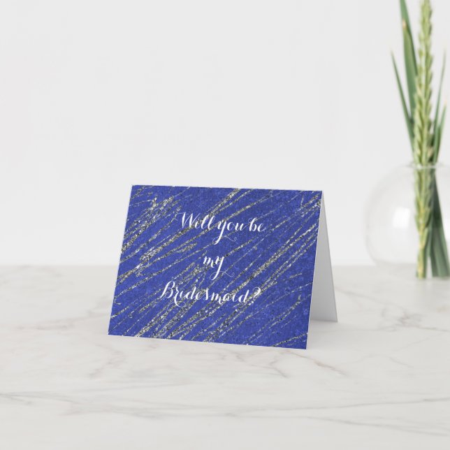 Blue & Silver Modern Marbour Strip Bridesmaid Card Einladung (Vorderseite)