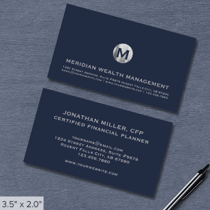 Blue Silver Monogram Financial Business Card Visitenkarte