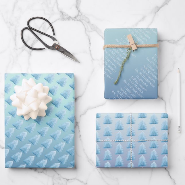 Blue Silver Nordic Tree Geschenkpapier Set (Vorderseite)