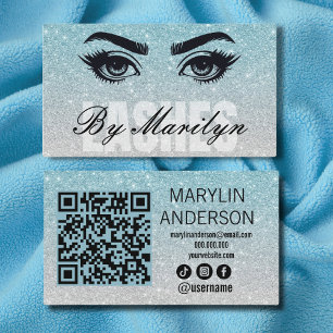 Blue Silver Ombre Glitzer Lash Techniker Qr Code Visitenkarte