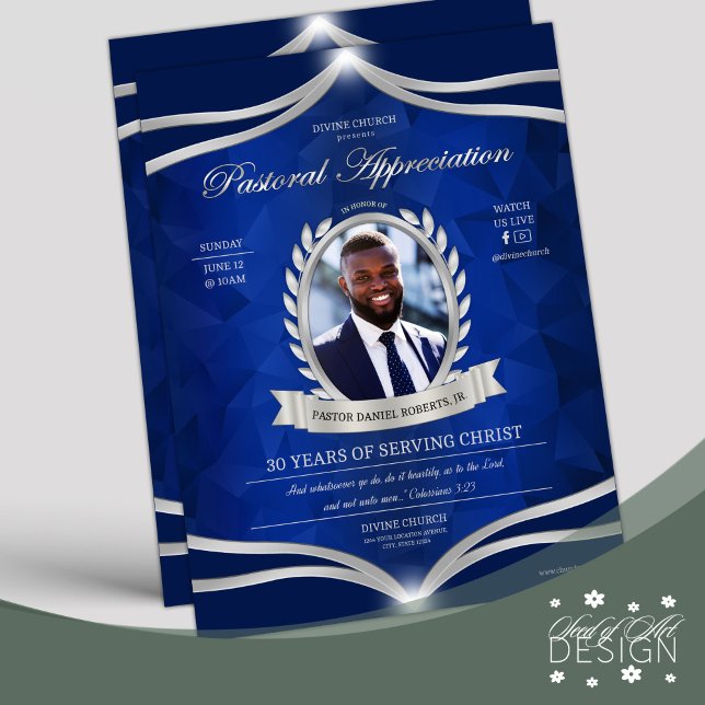 Blue Silver Pastor Apprecision Kirche Service Flyer (Von Creator hochgeladen)