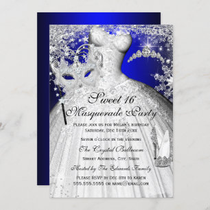 Blue & Silver Princess Masquerade Sweet 16 Einladu Einladung