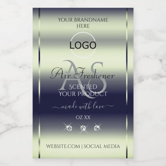Blue Silver Product Labels Jewels Monogram Logo Lebensmitteletikett (Einzelnes Label)