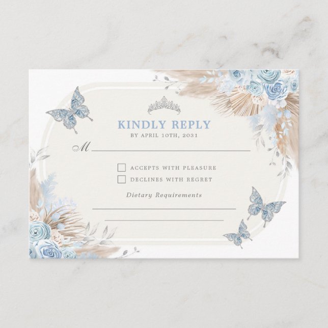 Blue Silver Quinceanera Mis Quince 15 Anos UAWG Begleitkarte (Vorderseite)