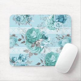 Blue Silver Rose Lace Mousepad