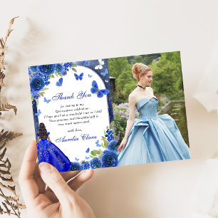 Blue Silver Rose Quinceanera Foto Vielen Dank Einladung
