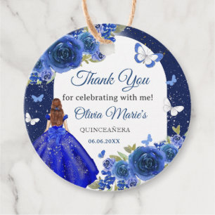 Blue Silver Rose Quinceanera Geburtstagsbegüterung Geschenkanhänger