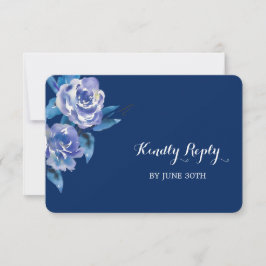 Blue Silver Rose Wedding RSVP Karte