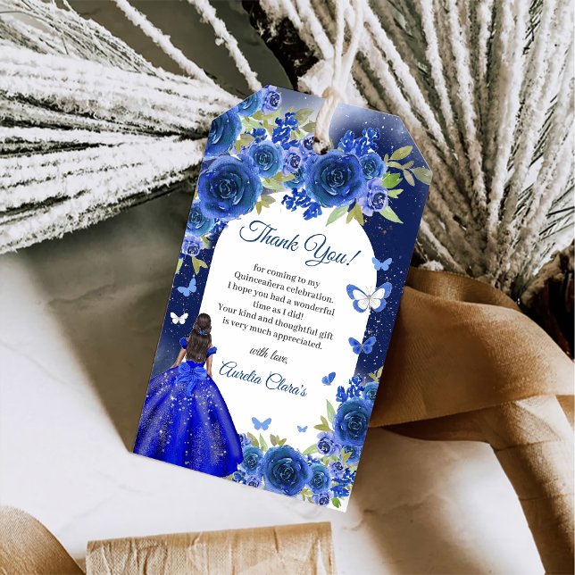 Blue Silver Rosen Quinceanera Geburtstag Geschenkanhänger (Von Creator hochgeladen)