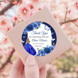 Blue Silver Rosen Quinceanera Geburtstag Runder Aufkleber