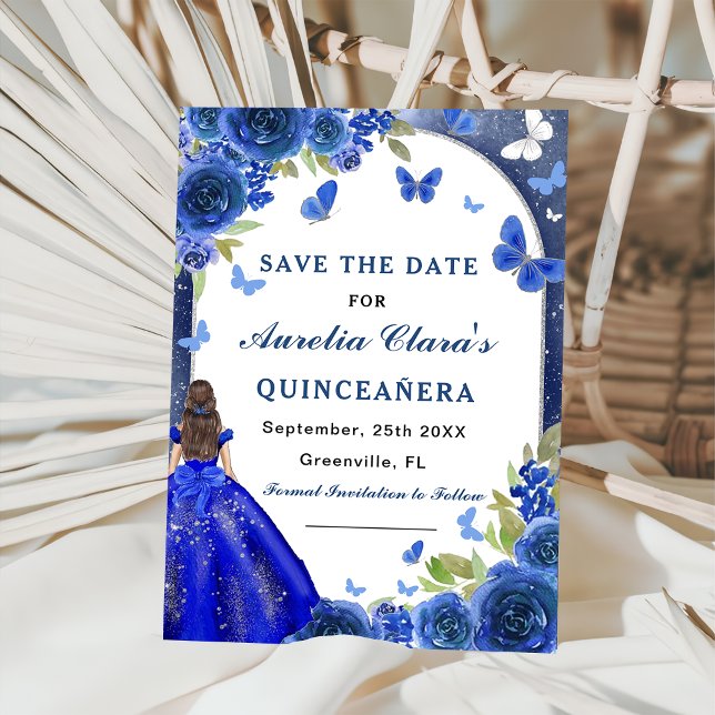 Blue Silver Rosen Quinceanera Save The Date (Von Creator hochgeladen)