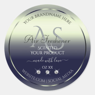 Blue Silver Shimmery Product Label Jewels Monogram Runder Aufkleber