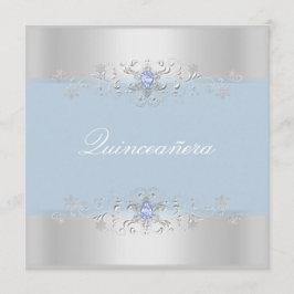 Blue & Silver Snow Gem Quinceanera Einladung