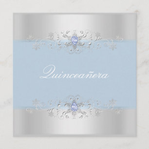 Blue & Silver Snow Gem Quinceanera Einladung