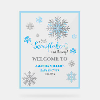 Blue Silver Snowflake Baby Shower Acrylic Sign  Acrylschild