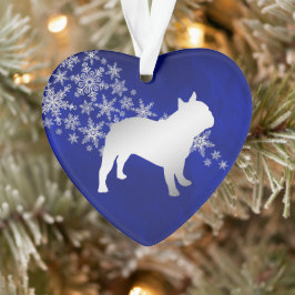 Blue Silver Snowflake Bulldog Ornament