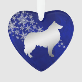 Blue Silver Snowflake Collie Dog Ornament