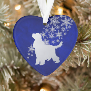 Blue Silver Snowflake English Cocker Spaniel Dog Ornament