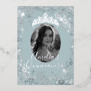 Blue Silver Snowflake Foto Quinceanera Folieneinladung
