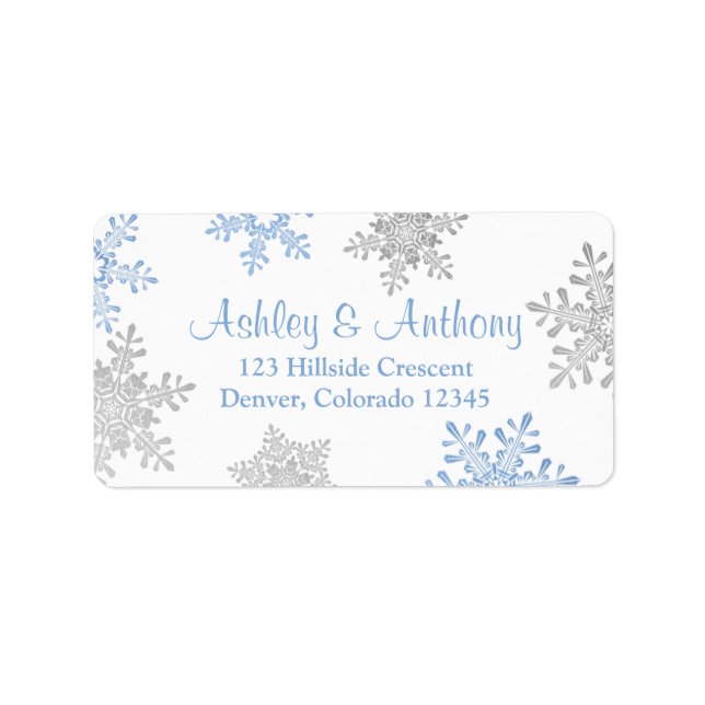 Blue Silver Snowflake Hochzeit Rücksendeadresse Adressaufkleber (Vorne)