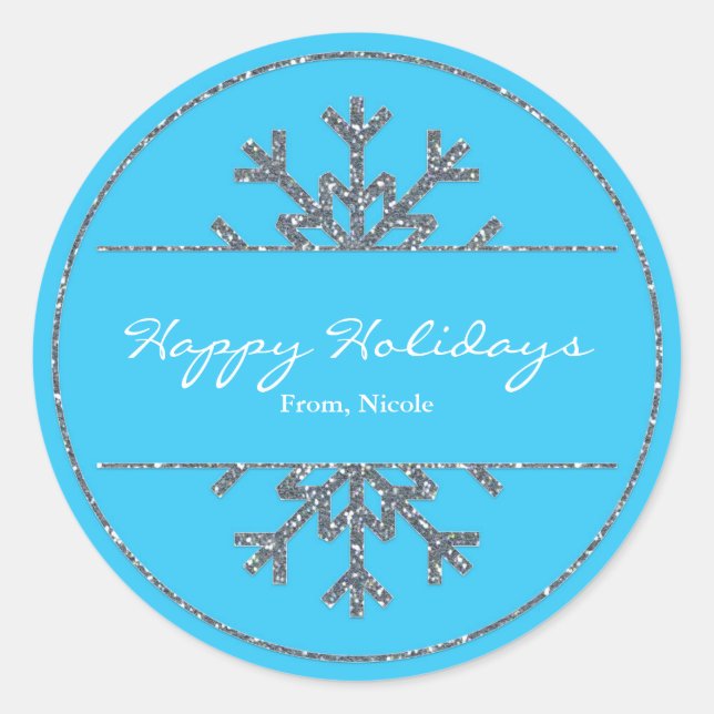 Blue & Silver Snowflake Holiday Winter Sticker (Vorderseite)
