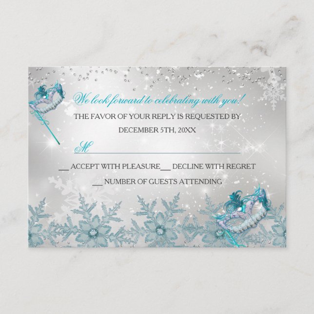 Blue Silver Snowflake Masquera Weihnachten UAWG RSVP Karte (Vorderseite)