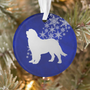Blue Silver Snowflake Neufundland Hunde Runde Ornament