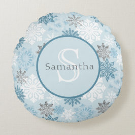 Blue & Silver Snowflake Personalisiert Rundes Kissen